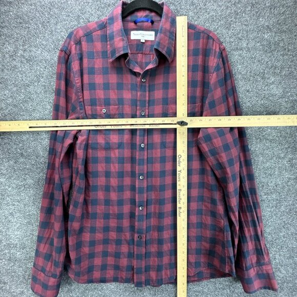 Teddy‎ Stratford Shirt Mens 3 M/L Maroon Blue Zip Button Up Check Cotton Pockets - Picture 8 of 16